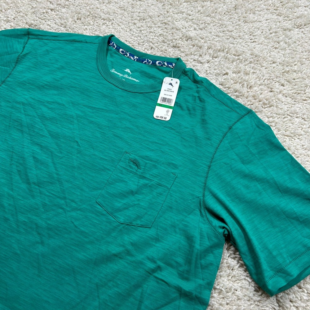 Tommy Bahama T-Shirt Bali Beach Crew SS Large Green Pocket Cotton New with Tags